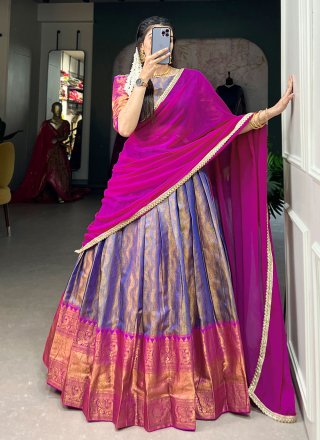 Blue Kanjivaram Silk Weaving and Zari Work Lehenga Choli