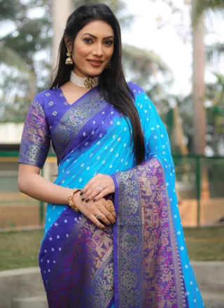 Blue Kanjivaram Silk Weaving and Zari Work Trendy Saree