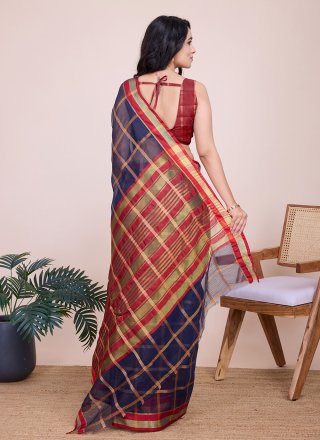 Blue Kota Doriya Contemporary Saree with Weaving and Zari Work