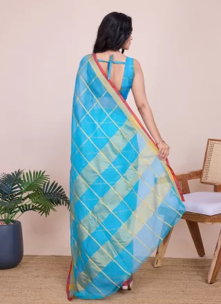 Blue Kota Doriya Weaving and Zari Work Casual Saree for Casual