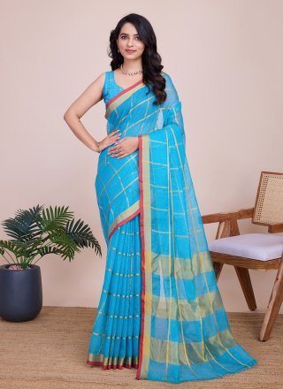 Blue Kota Doriya Weaving and Zari Work Casual Saree for Casual