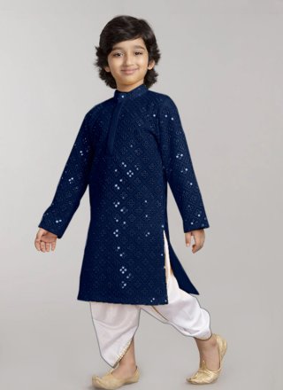Blue Mirror Work Georgette Dhoti Kurta
