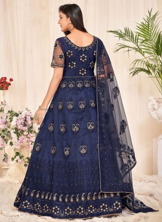 Blue Net Floor Length Salwar Suit