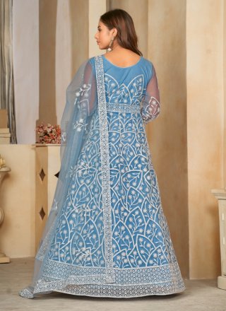 Blue Net Trendy Suit with Embroidered Work for Ceremonial