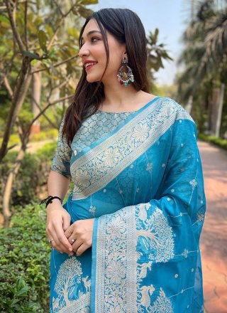 Blue Organza Classic Saree