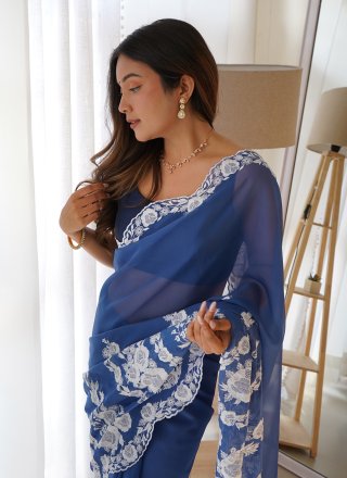 Blue Organza Traditional Saree