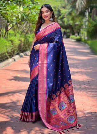 Blue Paithni Traditional Saree with Weaving Work