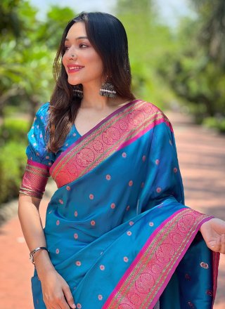 Blue Paithni Traditional Saree with Weaving Work for Women