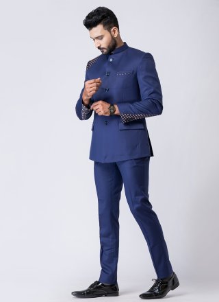 Blue Polyester Jodhpuri Suit