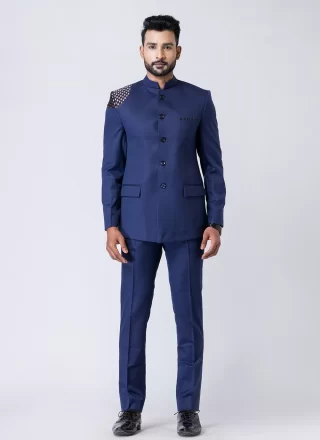 Blue Polyester Jodhpuri Suit