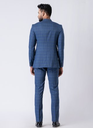 Blue Polyester Jodhpuri Suit