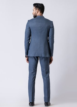 Blue Polyester Plain Work Jodhpuri Suit for Men