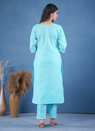 Blue Print Work Blended Cotton Designer Kurti