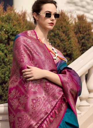 Blue Pure Silk Classic Saree with Weaving Work
