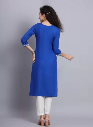 Blue Rayon Casual Kurti with Chikankari and Embroidered Work for Women