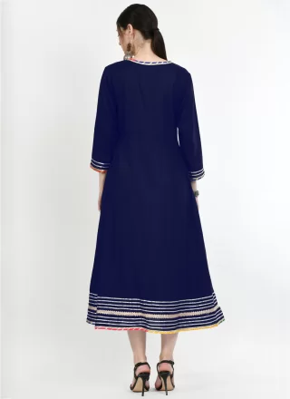 Blue Rayon Embroidered Work Casual Kurti for Ceremonial