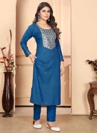 Blue Rayon Salwar Suit with Embroidered and Sequins Work
