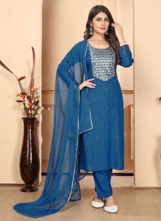 Blue Rayon Salwar Suit with Embroidered and Sequins Work