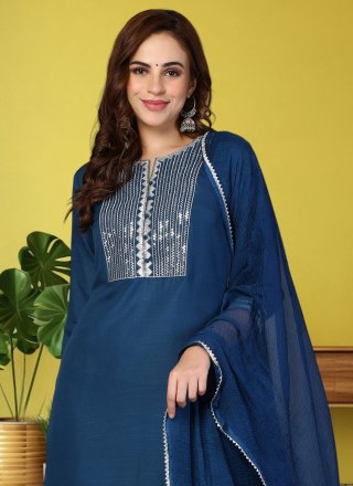 Blue Rayon Salwar Suit with Embroidered Work