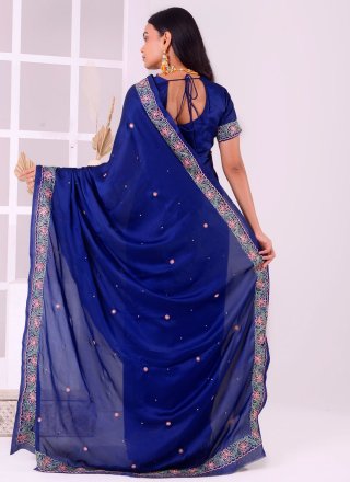Blue Satin Silk Trendy Saree