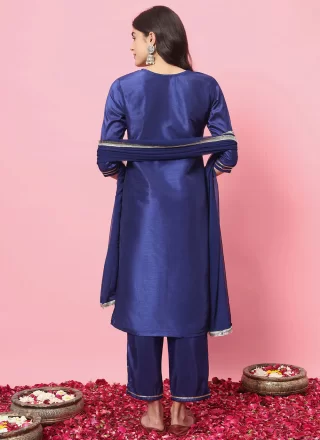 Blue Silk Blend Embroidered Work Salwar Suit for Ceremonial