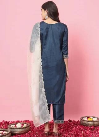 Blue Silk Blend Salwar Suit