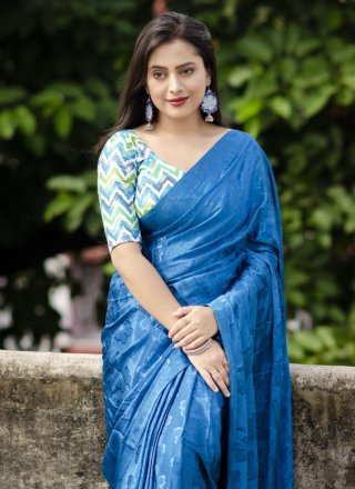 Blue Silk Blend Trendy Saree