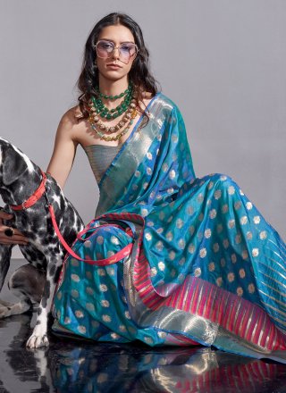 Blue Silk Classic Saree with Woven Work for Ceremonial