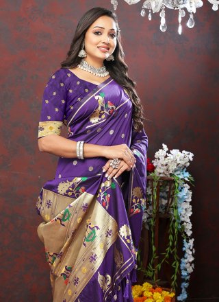Blue Silk Contemporary Sari with Meenakari and Weaving Work