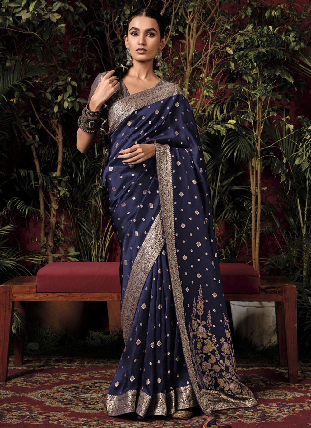 Awesome Navy Blue Art Silk Saree Online | Bagtesh Fashion