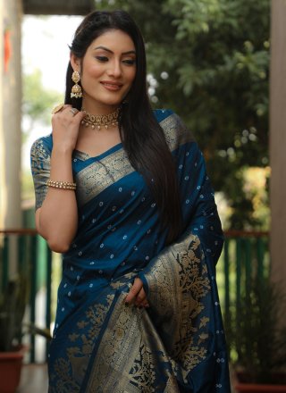 Blue Silk Designer Saree with Bandhej Work