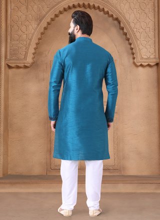 Blue Silk Fancy Work Kurta Mens Wear