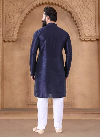 Blue Silk Fancy Work Kurta Mens Wear for Men