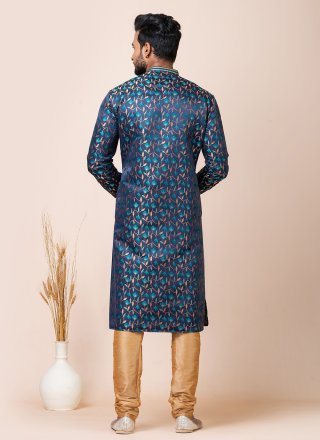Blue Silk Jacquard Work Kurta Pyjama