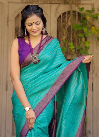 Blue Silk Jacquard Work Trendy Saree for Ceremonial