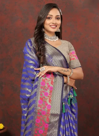 Blue Silk Meenakari and Weaving Work Trendy Saree