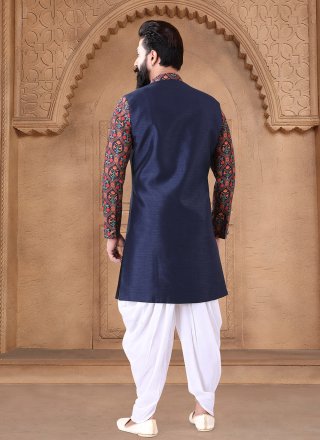 Blue Silk Print Work Designer for Ceremonial