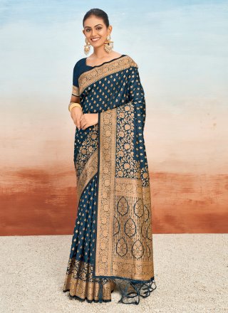 Blue Silk Traditional Saree with Weaving Work