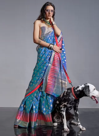 Blue Silk Trendy Saree with Woven Work for Women