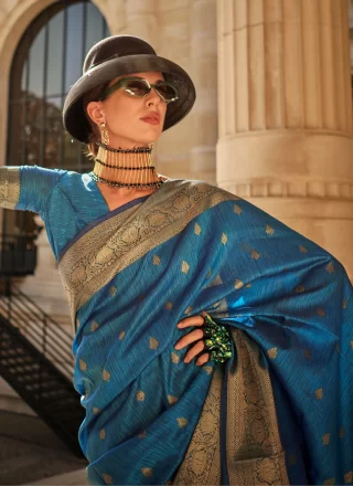 Blue Silk Weaving Work Designer Saree for Ceremonial