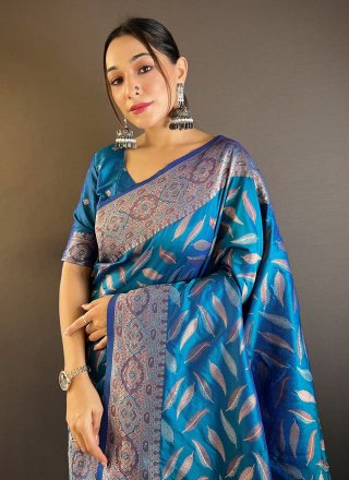 Blue Silk Woven and Zari Work Classic Sari