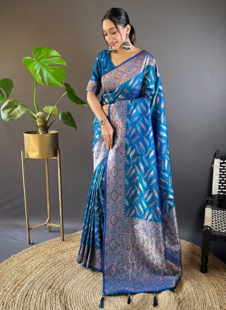 Blue Silk Woven and Zari Work Classic Sari