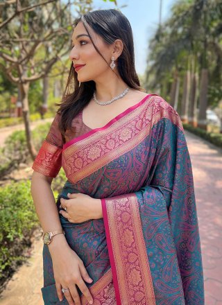 Blue Silk Woven Work Classic Sari for Women