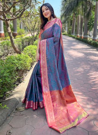 Blue Silk Woven Work Classic Sari for Women