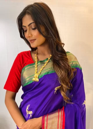 Blue Silk Woven Work Contemporary Saree for Women