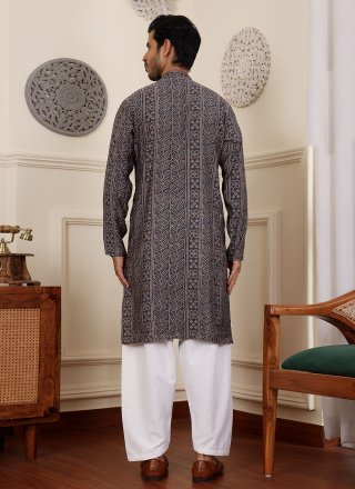 Blue Silk Woven Work Kurta Pyjama