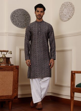 Blue Silk Woven Work Kurta Pyjama
