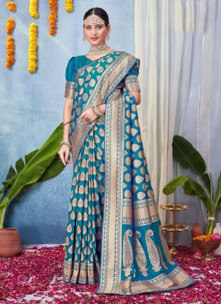 Blue Silk Woven Work Trendy Saree for Ceremonial