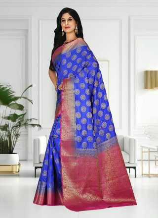 Blue Silk Zari Work Trendy Saree