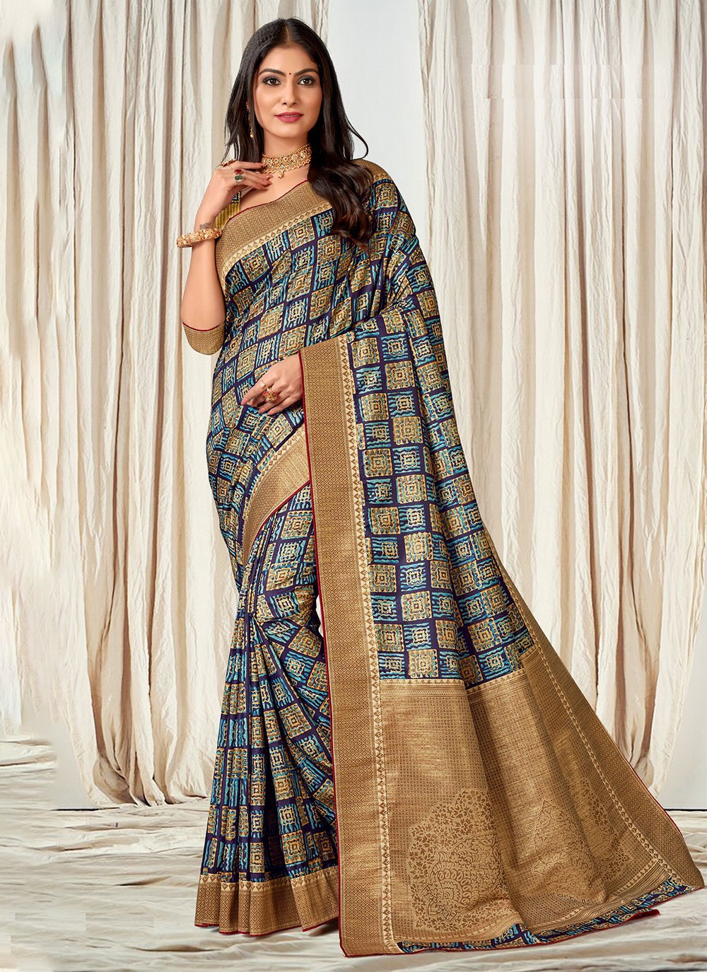 Blue Shibori Tussar Silk Saree